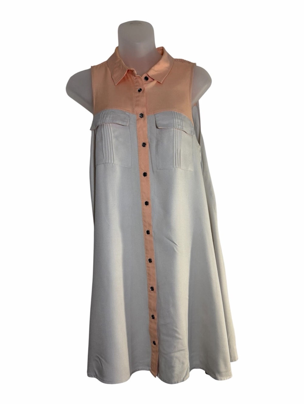 Olive & Oak XS Western Shirt Dress Colorblock Peach Beige Sleeveless 100% Rayon